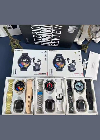 Набор M103 Смарт часы круглые серые с 2 ремешками беспроводные наушники комплект на подарок No Brand (341309893)