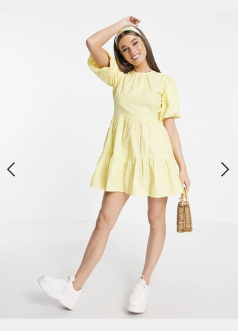 Світло-жовтий вечірня, кежуал, повсякденний, пляжна, домашній, ділова, спортивна, коктейльна, святковий міні сукня з відкритою спинкою з спідницею-сонце, з відкритою спиною, бебі долл Influence в смужку