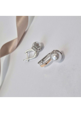 Серебряные серьги Шар с Жемчугом с золотой пластиной серебро 925 пробы Родированное 463с 5.50г No Brand (339679735)