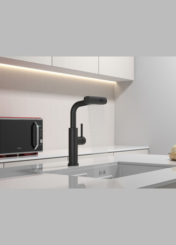 Змішувач на кухню водоспад з висувною лійкою чорний LB-35 Nett (336935092)