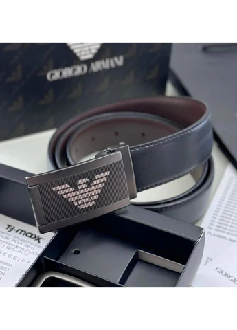 Двосторонній Чоловічий Ремінь 120 см з Двома Пряжками в Коробочці Armani Шкіряний Пасок з Натуральної Шкіри від Армані No Brand (400500065)