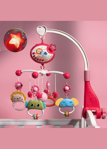 Музыкальный проектор мобиль-ночник 698-84-85 карусель с подвесными элементами Розовая с пультом Kimi (327217308)