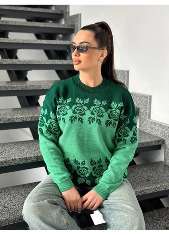 М'ятний демісезонний светр жіночий з квітковим орнаментом No Brand