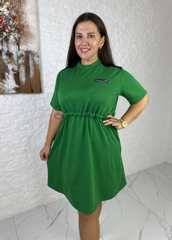 Зелена повсякденний спортивна сукня з резинкою на талії та нашивкою на грудях сукня-футболка Україна однотонна