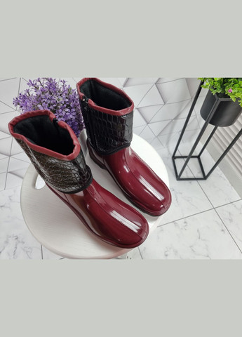 ботинки полусапоги резиновые утепленные на флисе непромокаемые бордо, марсала (23,5 см) sp-2825 No Brand