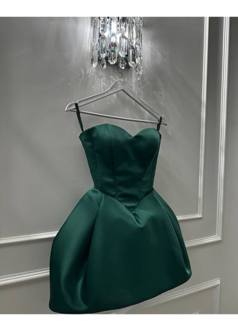 Темно-зеленое праздничный, повседневный, вечернее женское платье с открытыми плечами No Brand однотонное