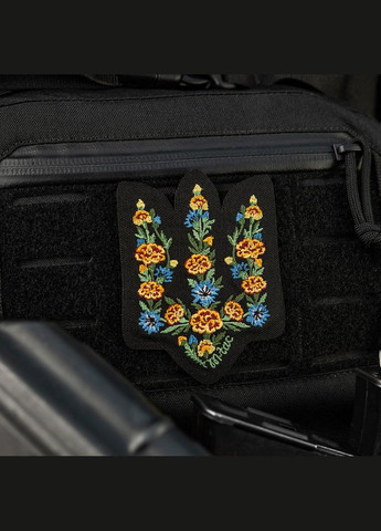 Нашивка Тризуб Чорнобривці (вишивка) Black M-TAC (315047663)