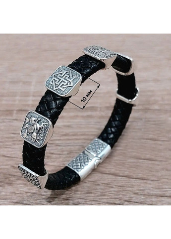 Браслет із рунами Вікінгів зі срібла з натуральною шкірою 22 см No Brand (364202093)