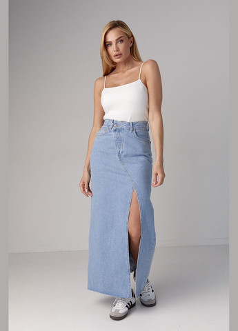 Джинсова спідниця з розрізом та бічним гульфіком Lurex (293814159)