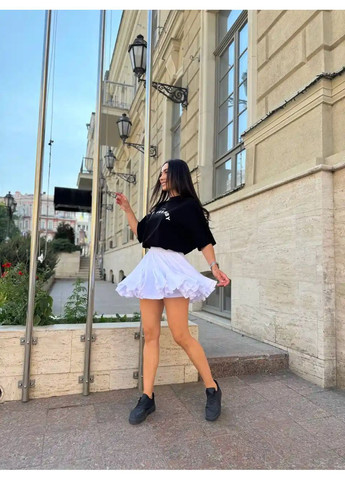 Белая мини юбка с шортами и клиньями принт No Brand