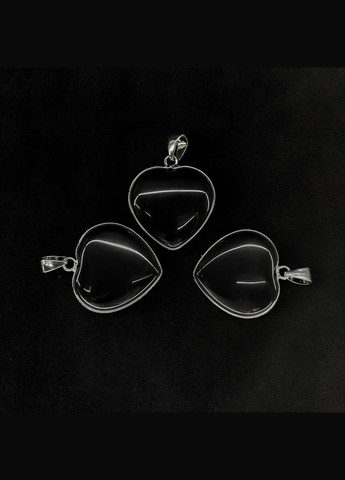 Кулон з натурального каменю чорний Агат серце в сріблястій оправі d-35х26х9мм +- No Brand підвіска (304426636)