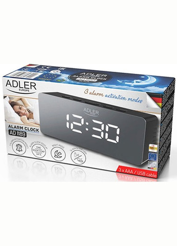 Настольные часы-будильник AD 1189 black 5.5х8.2х14.8 см черные Adler (338182533)