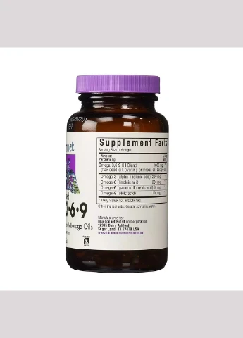Омега 3-6-9 на Растительной Основе 1000мг,, 90 желатиновых капсул Bluebonnet Nutrition (292006154)