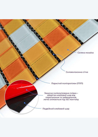 Мозаїка з декоративного скла 298х298х4,5мм Помаранчева SW-00002365 Sticker Wall (330139173)