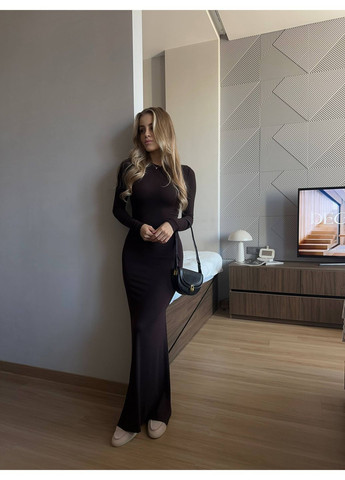 Темно-коричневое вечернее платье в пол из вискозы No Brand однотонное