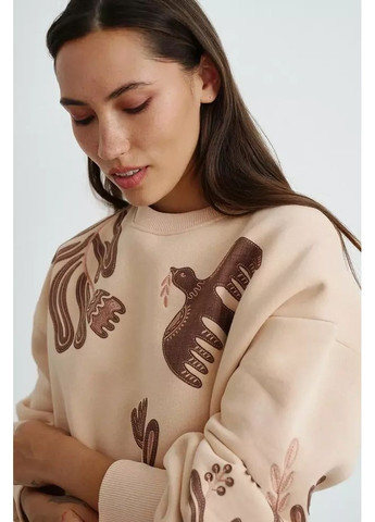 Бежевый женский утеплённый свитшот с вышивкой mkrm4305 Rica Mare (362575384)
