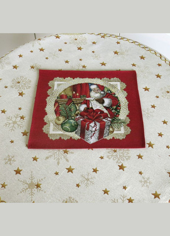 Серветка декоративна червона новорічна квадратна "Дарунок від Санти" із золотою люрексовою ниткою 43х43 Maystat (305390925)