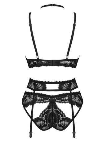 Чорний демісезонний комплект білизни мереживний з поясом alessya set Obsessive