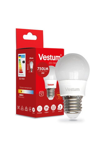 Светодиодная лампа G45 8W 3000K 220V E27 1-VS-1210 Vestum (355926916)