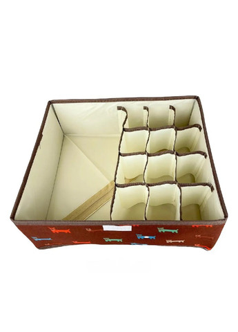 Органайзер для зберігання шкарпеток нижньої білизни аксесуарів спанбонд 31х27х12 см (477015-Prob) Коричневий із собачками Unbranded (293343318)