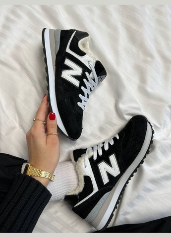 Кроссовки зимние женские New Balance 574 winter black white fur | Нью Беланс 574 черные белые с мехом No Brand чёрные зима (308360701)