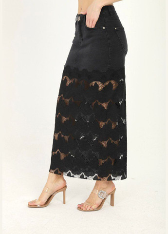 Черная праздничный, коктейльный, офисная, карнавальный, откровенный, повседневная, кэжуал, джинсовая, вечерний юбка черная джинсовая с кружевом. Fashion карандаш