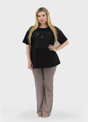 Жіноча однотонна спортивна футболка з кишенями, чорна (, ), 34119 Verda - (329727266)