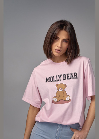 Розовая летняя хлопковая футболка с принтом медвежонка Lurex