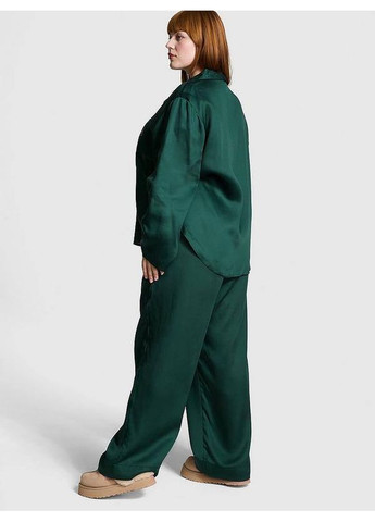 Изумрудная сатиновая пижама silky sleep shine long pajama set рубашка + брюки Victoria's Secret