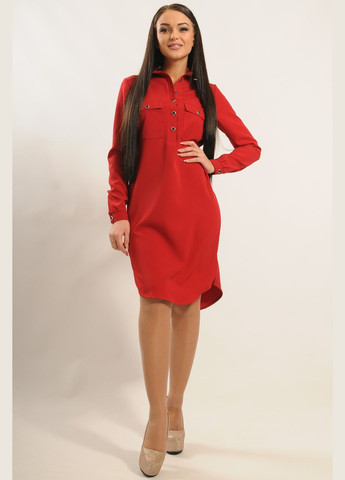 Красное повседневный платье-рубашка с воротником-стойкой и фигурным низом с разрезами (вл 5.1-44/16) RiMari