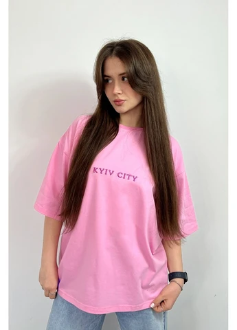 Футболка оверсайз женская с вышивкой Kyiv City Pink Taboo clothing company (393334866)