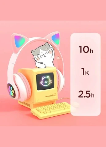 Бездротові навушники з котячими вушками та RGB підсвічуванням Cat VZV 23M. Колір: рожевий No Brand (380065035)