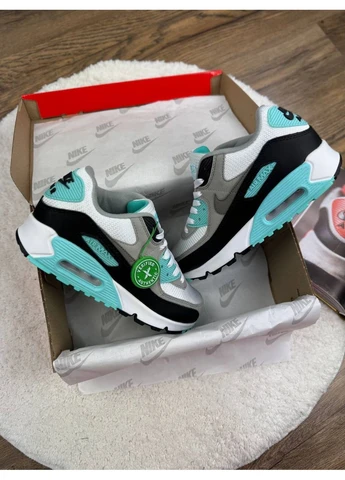 Белые летние кроссовки nike air max 90 recraft wmns hyper turquoise white gray найк аир макс 90 No Brand