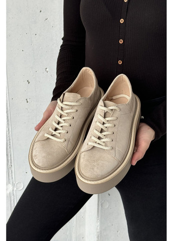 Бежеві чорні замшеві кеди-крипери з потовщеною підошвою INNOE Кеди