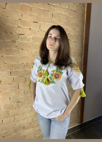 Біла жіноча вишиванка соняхи біла НоКо візерунок квітковий (307926028)