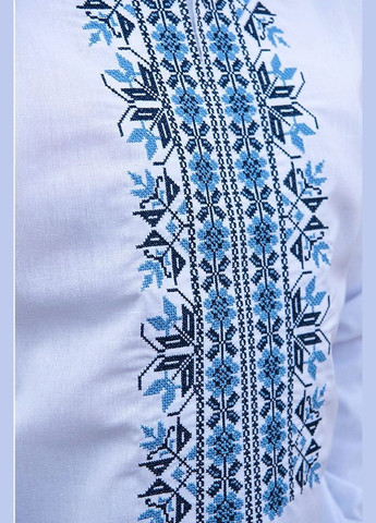 Біла чоловіча лляна вишиванка біла з синім орнаментом, стильна українська сорочка для свята і на кожен день візерунок орнамент приталена, вільна, пряма льон (322056611)