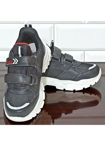 Черные демисезонные ортопедические текстильные кроссовки на липучках для мальчика Boyang