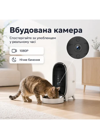 Автоматична годівниця для кота F01-V 3 л Wi-Fi з камерою та голосовим повідомленням, білий DUDUPET (394232641)