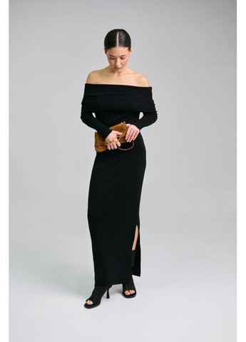 Черное праздничный нежное платье с открытыми плечами и эластаном для идеальной посадки (2824) Triko Bakh