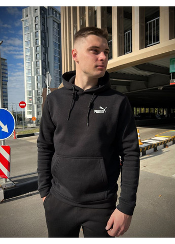 Зимовий спортивний костюм з начосом чорний худі + чорні штани Luna (349723097)