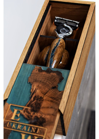 Набор подарочный Станок для бритья Река Синий полупрозрачный Коробка со смолой EpoxyWood Ukraine Округла (360898033)
