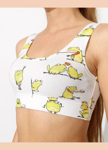 Белая всесезон пижама женская из кулира топ и шорты с принтом жабы Maybel