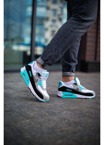 Серые демисезонные кроссовки мужские nike air max 90 grey green black найк аир макс 90 No Brand