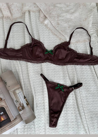 Коричневый демисезонный нежный комплект с кружевными деталями No Brand