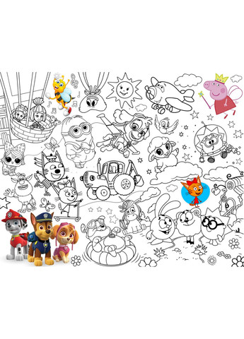 Раскраска Микс Герои Мультфильмов 120 х 150 см, Мега большая раскраска, набор с фломастерами No Brand (355921799)