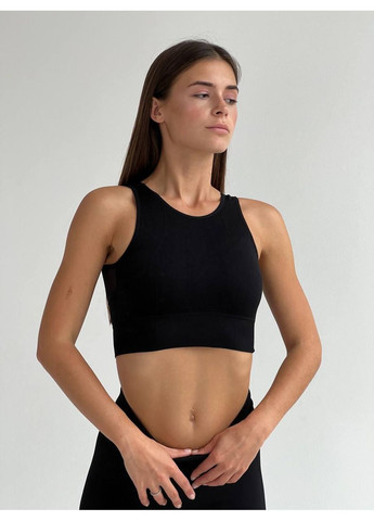 Женский фитнес-топ бесшовный / Спортивный черный эластичный / Женский топ для тренировок черного цвета No Brand (370204802)