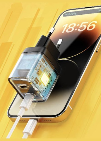 Зарядний пристрій GaN 40W Quick Charger PD+QC 2xUSB-C Yellow Veron (330028134)