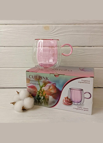 Набір чашок CUT PINK з подвійним дном 2 шт 240мл VT-5315-240 (141383) Vittora (324621708)