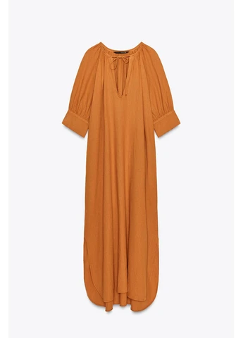 Помаранчева сукня-туніка з льону zw collection Zara