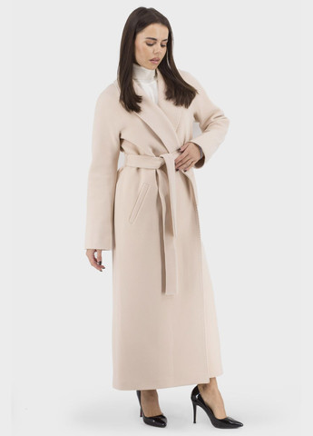 Світло-рожеве демісезонне Довге жіноче вовняне пальто на запах із поясом, англійський комір, утеплене синтепоном, casual стиль Kent (пудра, ), 38719 No Brand